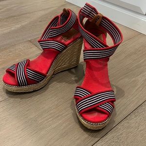 Tory Burch Adonis red, white and blue striped espadrilles